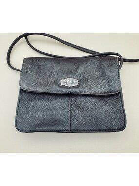 Vintage Fossil Brown Leather Crossbody Bag With Silver Accent
